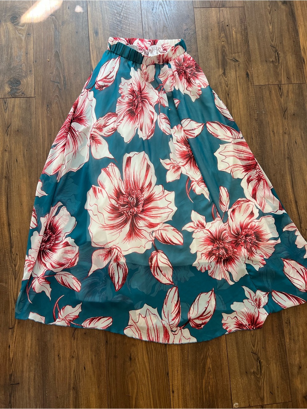 Floral Maxi Skirt - Teal with Pink/White Flowers Size XS/S